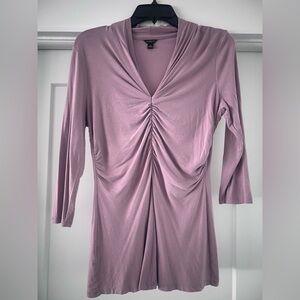 Ann Taylor Lilac/Purple Ruched V-Neck Three Quarter Sleeve Top